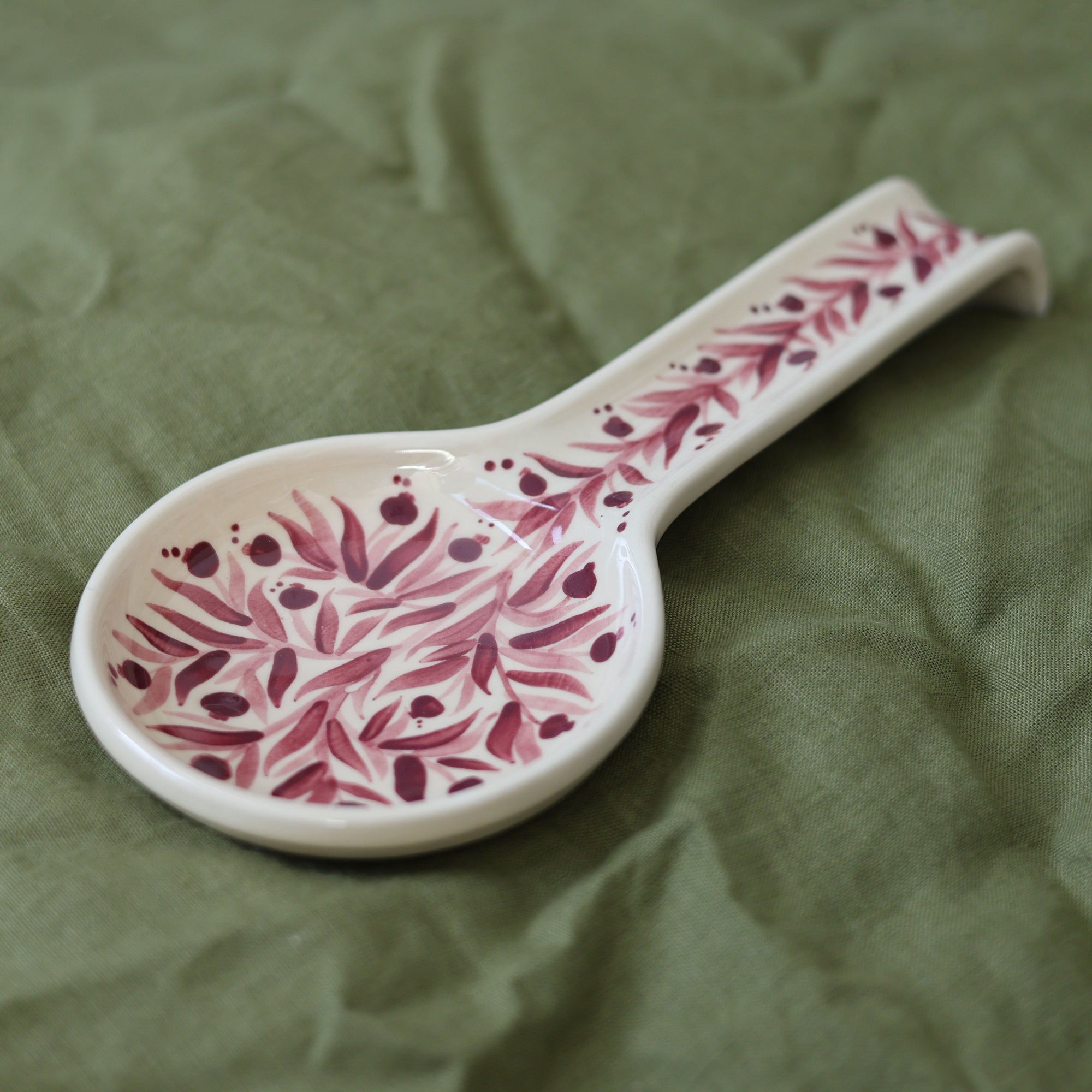 Hand Painted Pomegranate Spoon Rest - Maroon