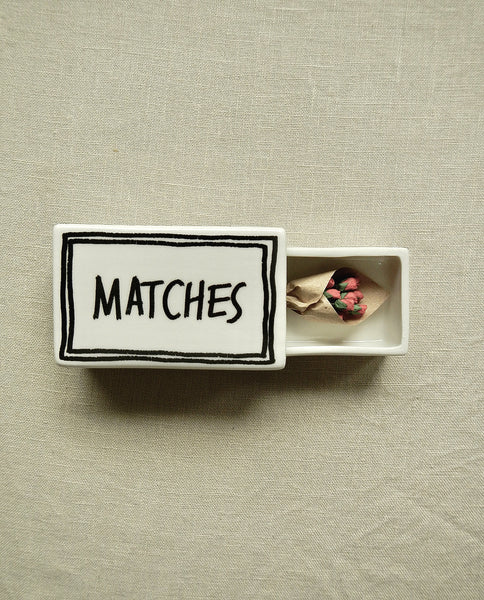 Ceramic matchbox with handwritten “Matches” design