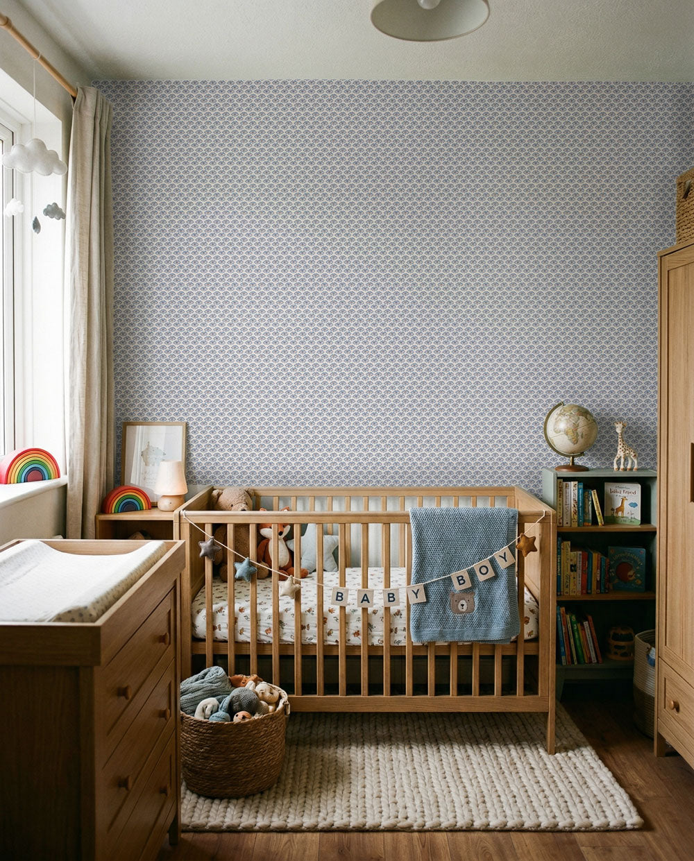 Blue eyes wallpaper featured in baby boys room