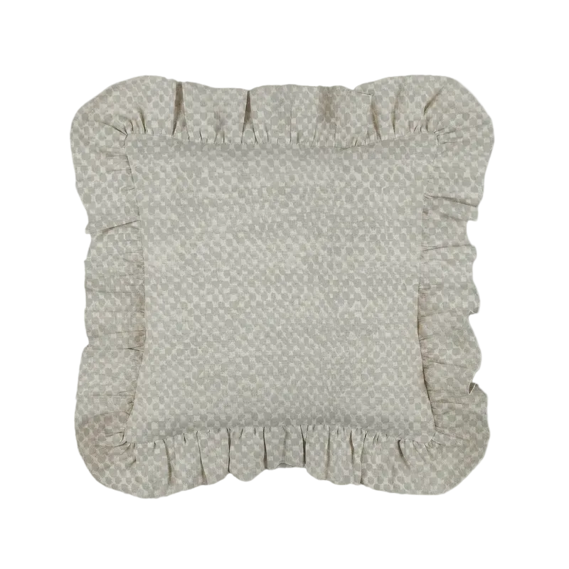 Melia Linen Ruffles Cushion Cover-Ash
