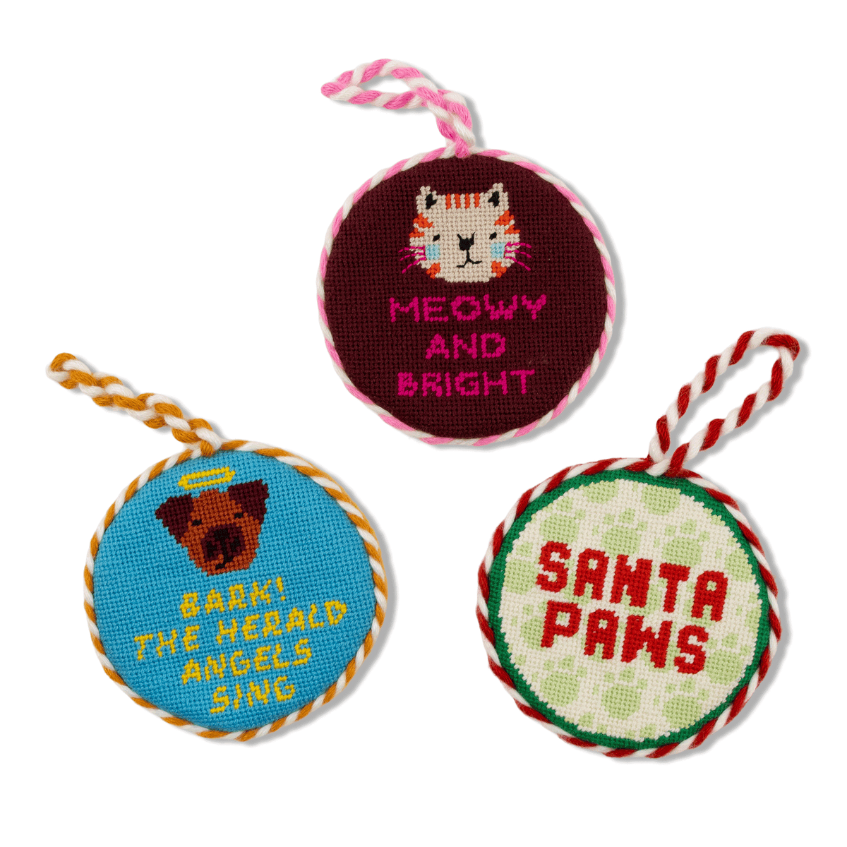 Needlepoint Ornament - Meowy & Bright