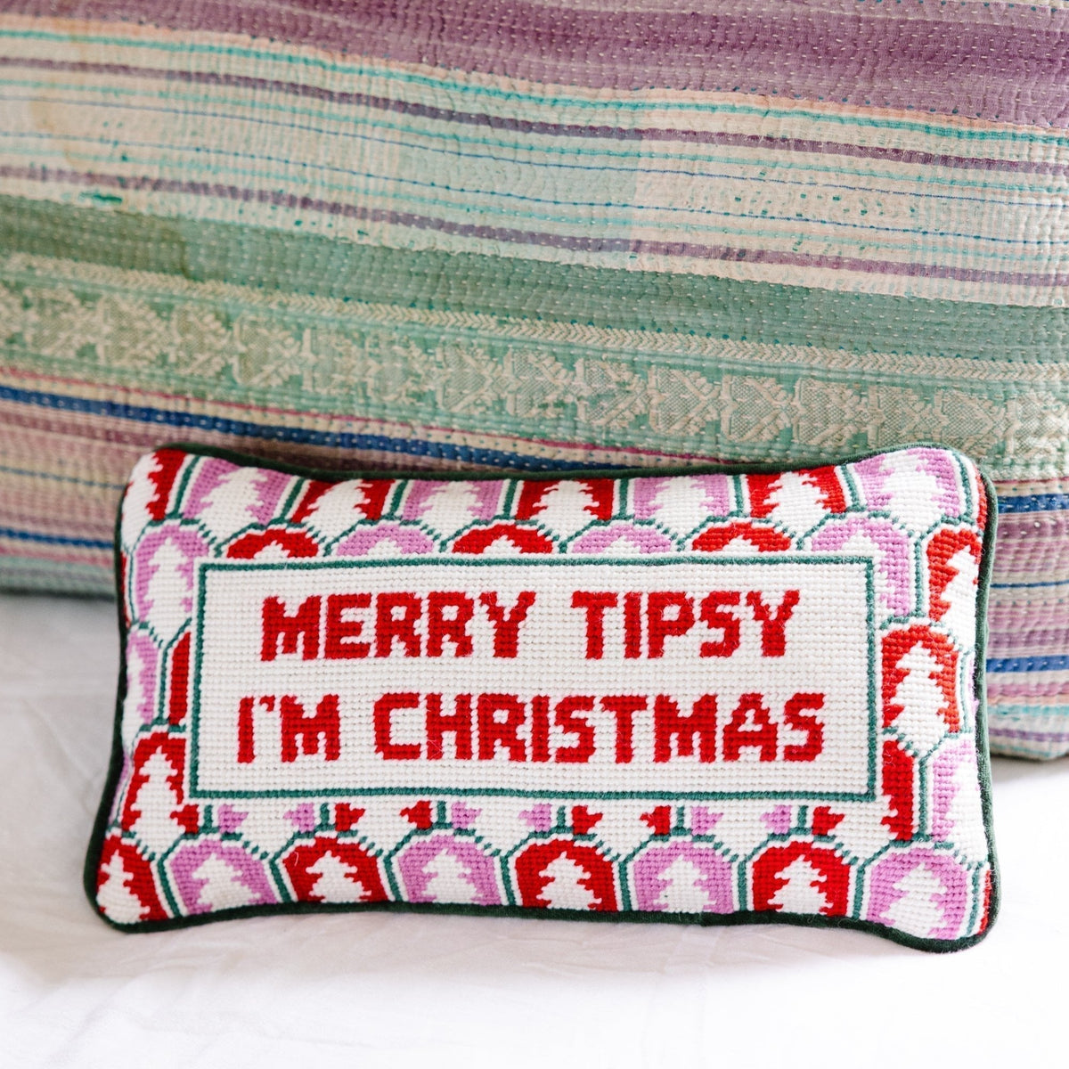 Merry Tipsy Needlepoint Pillow - Furbish Studio
