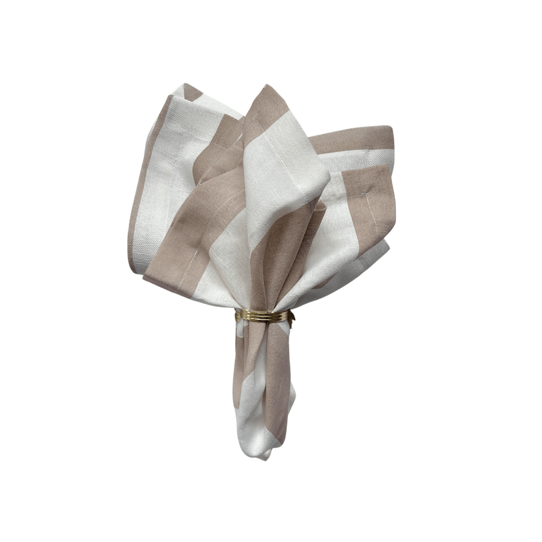 Mocha Wide Striped Linen Napkin - Set of 4