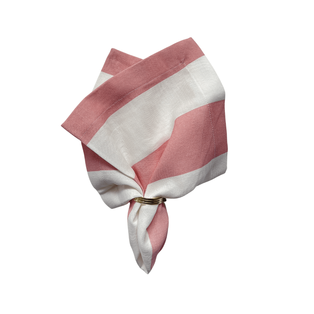Pink Wide Striped Linen Napkin: 4 Set