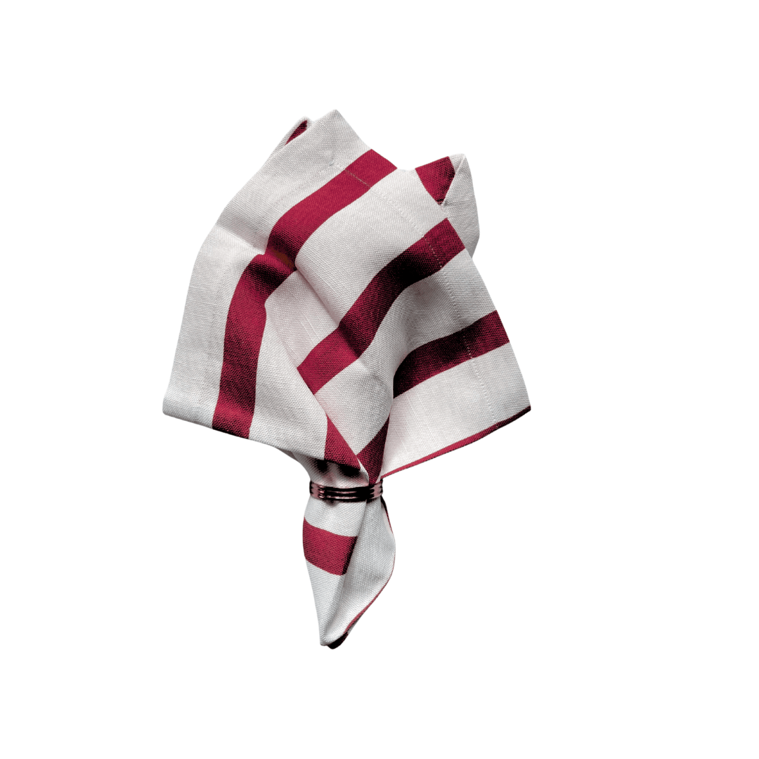 Red Striped Linen Napkin - Set of 4