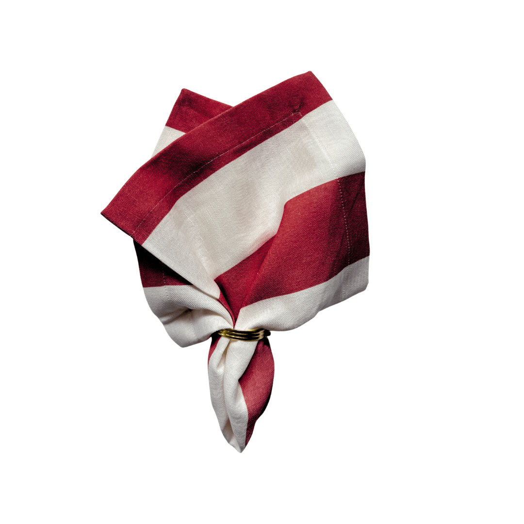 Red Wide Striped Linen Napkin: 4 Set