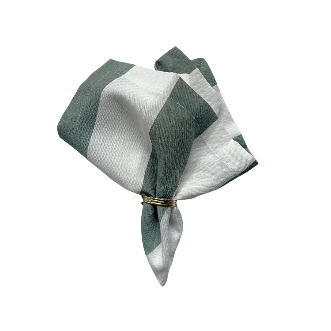 Sage Wide Striped Linen Napkin: 4 Set