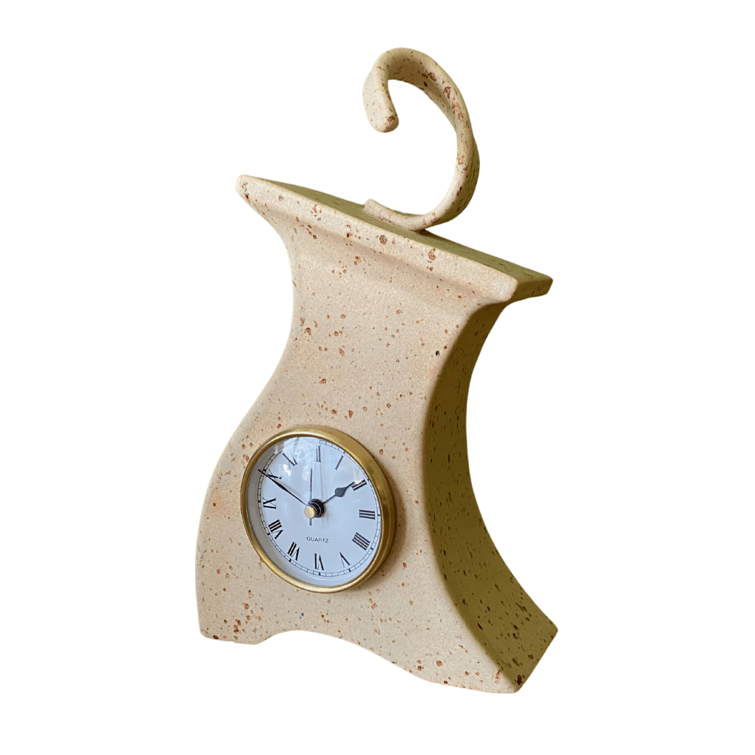 Ceramic Mantel Clock with Enclosed Face - Oatmeal Speckle