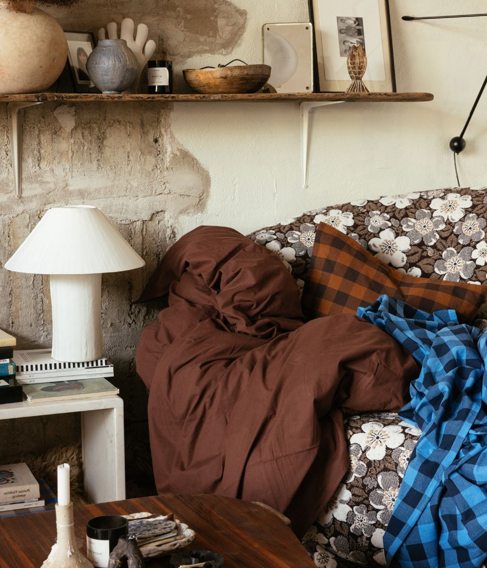 Bedspread Checked Blue
