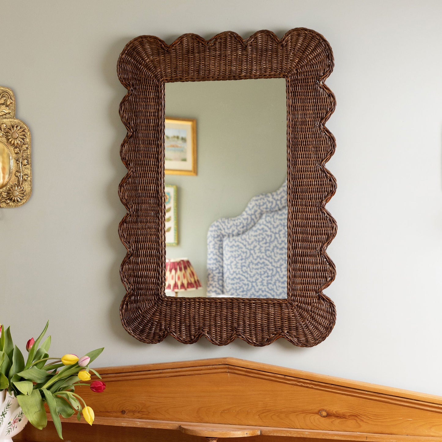 Mimi Rattan Scalloped Mirror, Large Teak