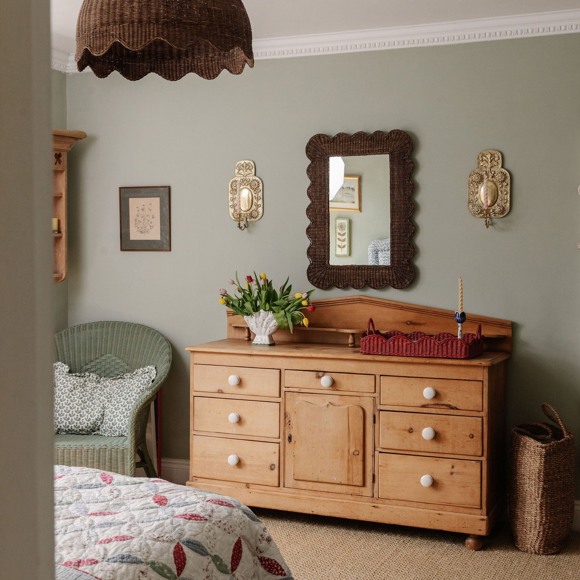 Mimi Rattan Scalloped Mirror, Large Teak