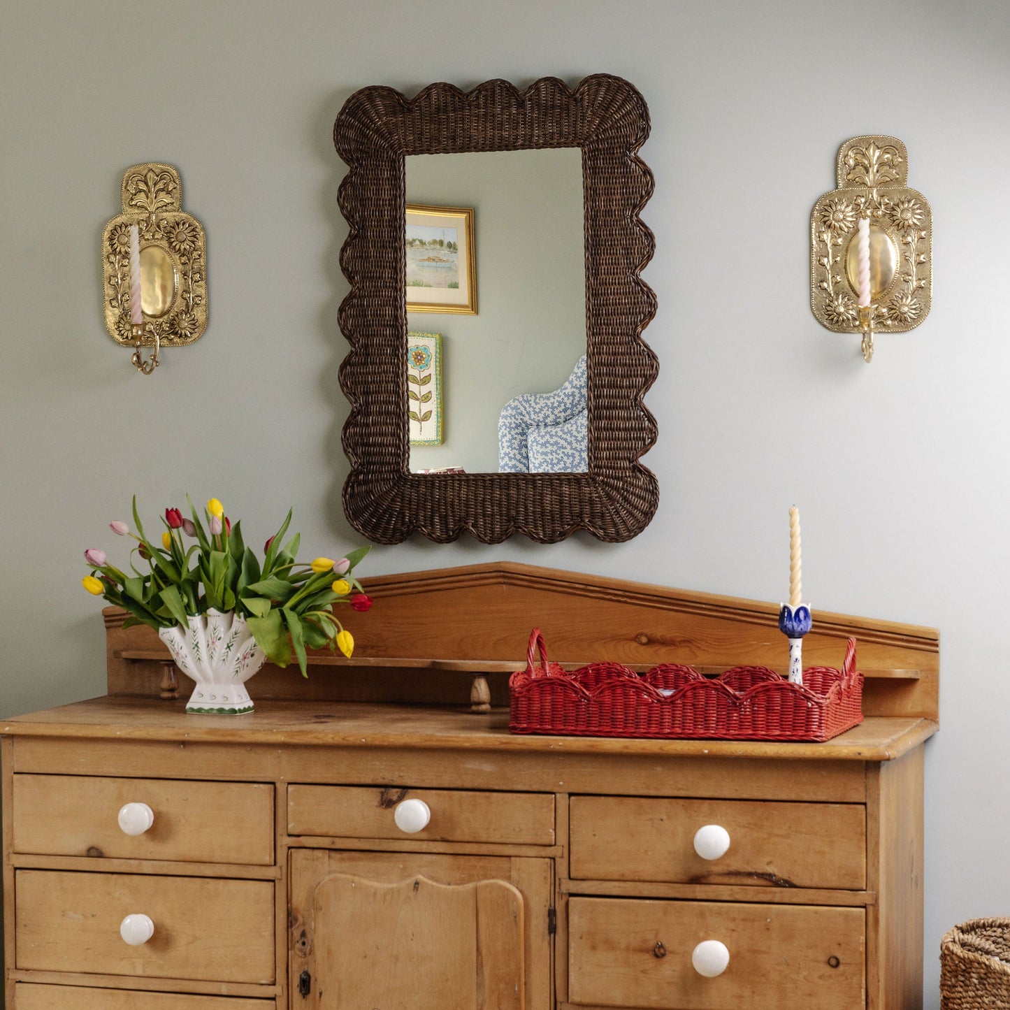 Mimi Rattan Scalloped Mirror, Large Teak