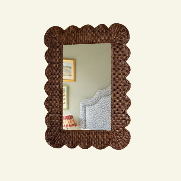Mimi Rattan Scalloped Mirror, Large Teak