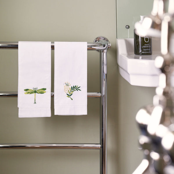 Hand embroidered Cotton Green Mimosa Hand Towel
