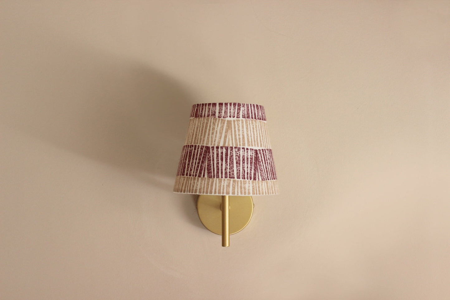 Bold stripe lampshade in pink and burgundy with vertical ruche pattern, empire lampshade handmade for modern interiors.