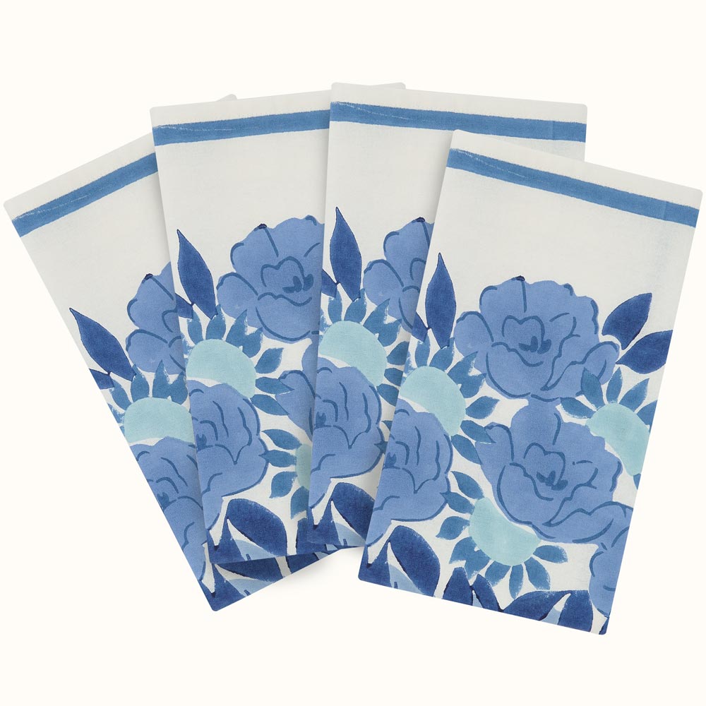 Napkin Peony Urn Chintz Blue