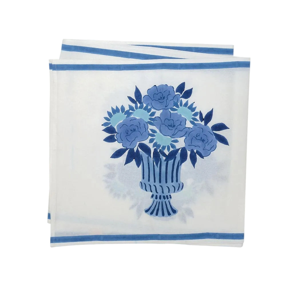 Table Runner Peony Urn Chintz Blue