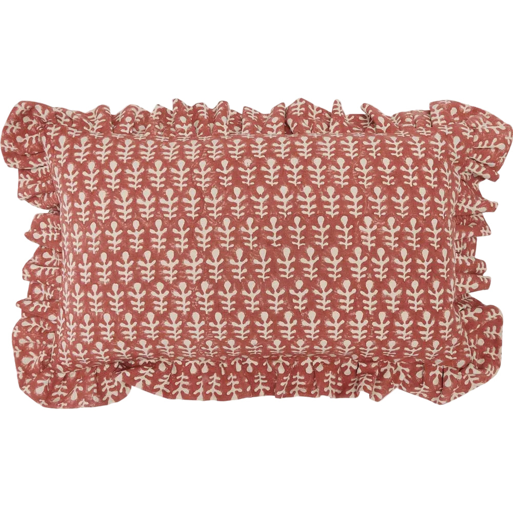 Cushion Frill Bagru Terracotta