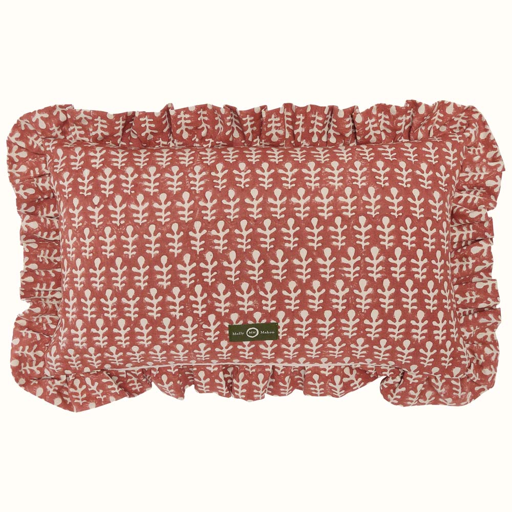 Cushion Frill Bagru Terracotta