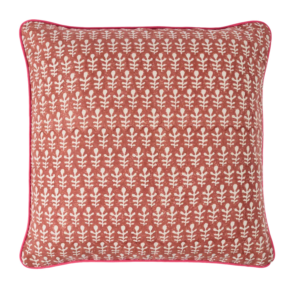 Cushion Piped Bagru Terracotta