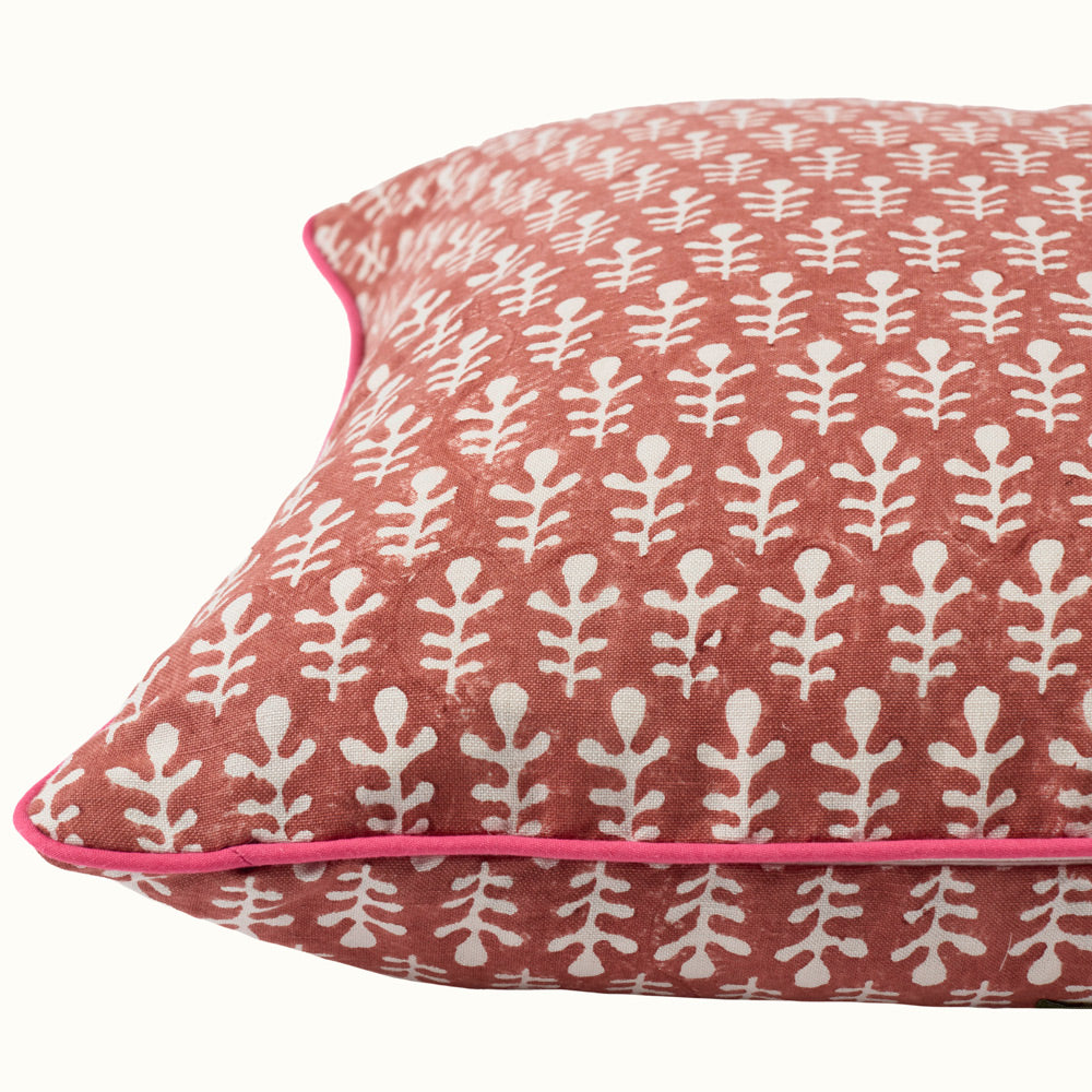 Cushion Piped Bagru Terracotta