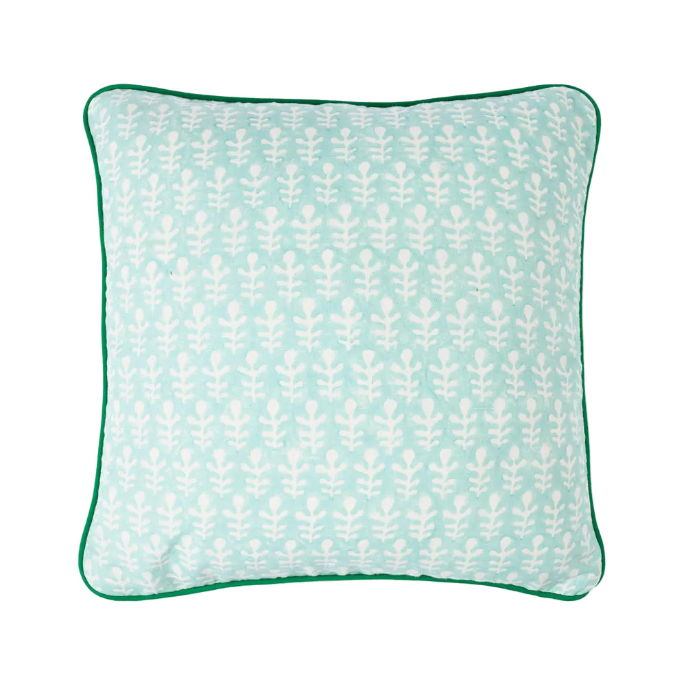 Cushion Piped Bagru Turquoise