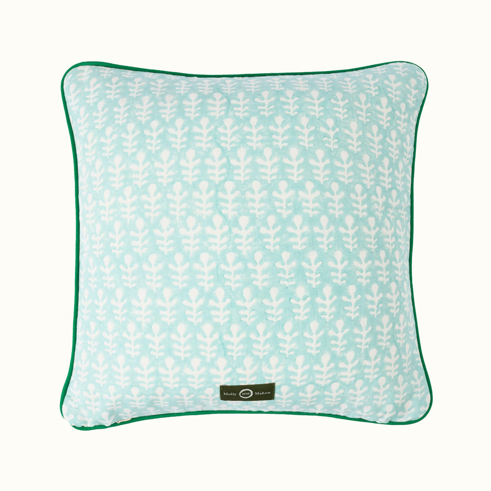 Cushion Piped Bagru Turquoise