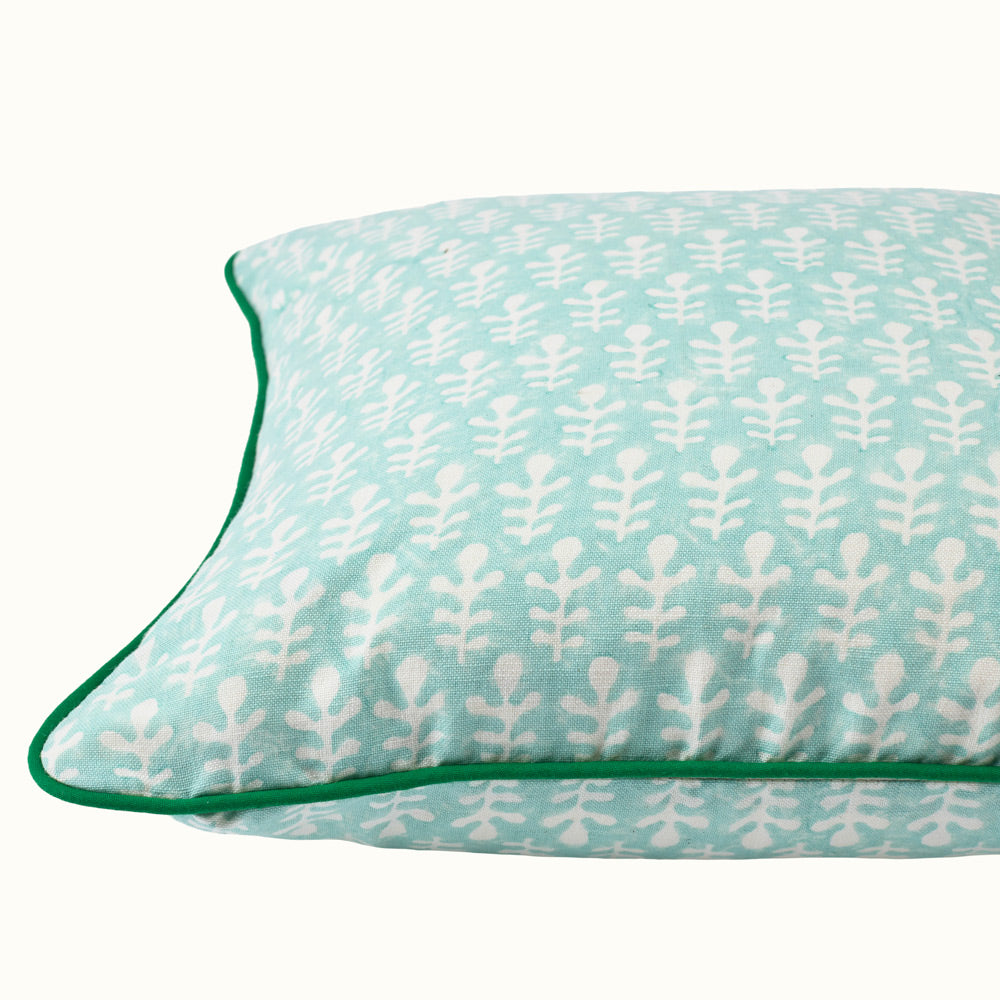 Cushion Piped Bagru Turquoise