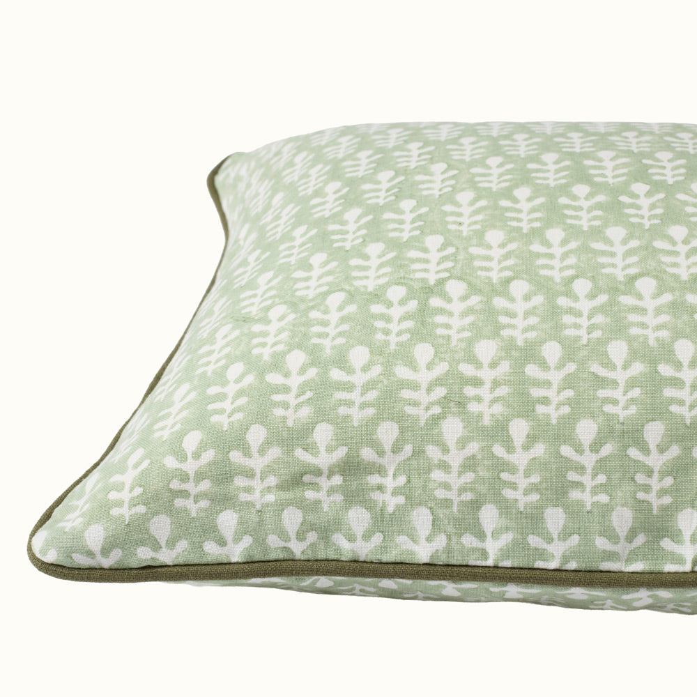 Cushion Piped Bagru Moss