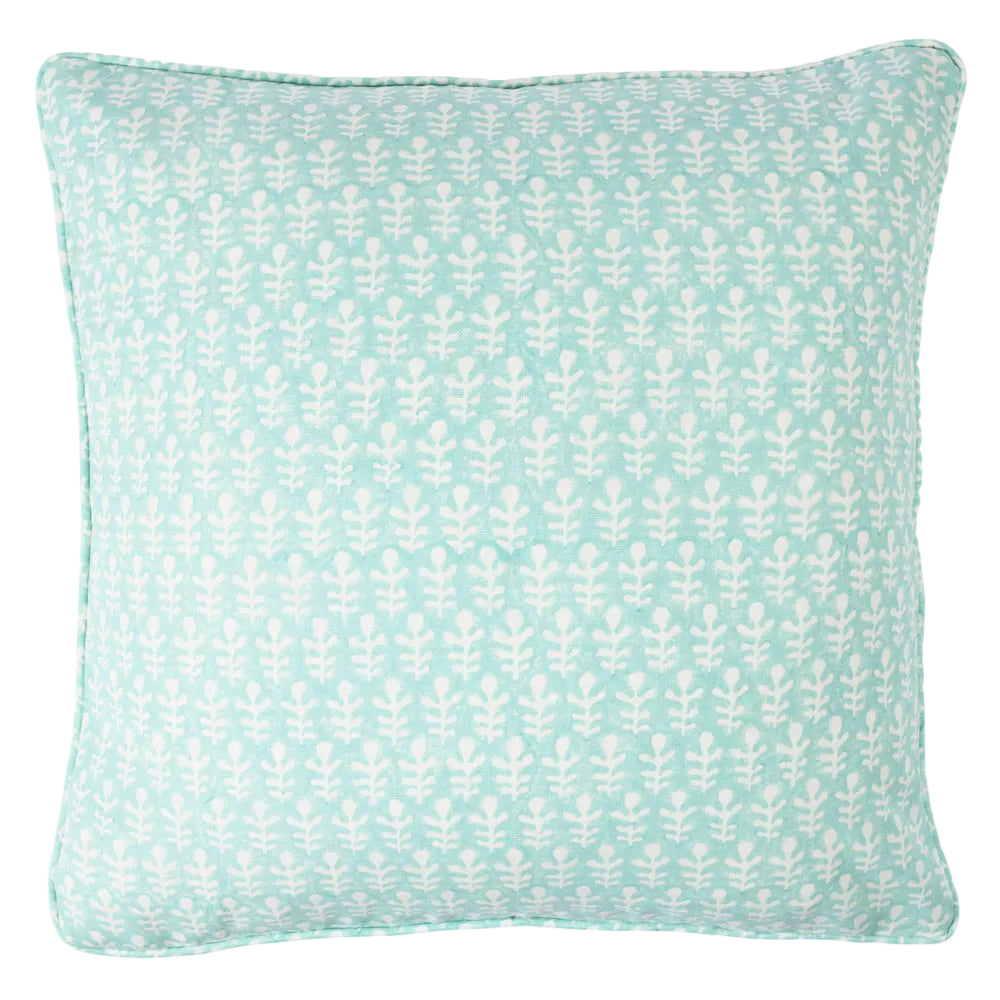Cushion Self Piped Bagru Turquoise