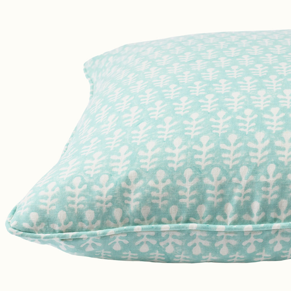 Cushion Self Piped Bagru Turquoise