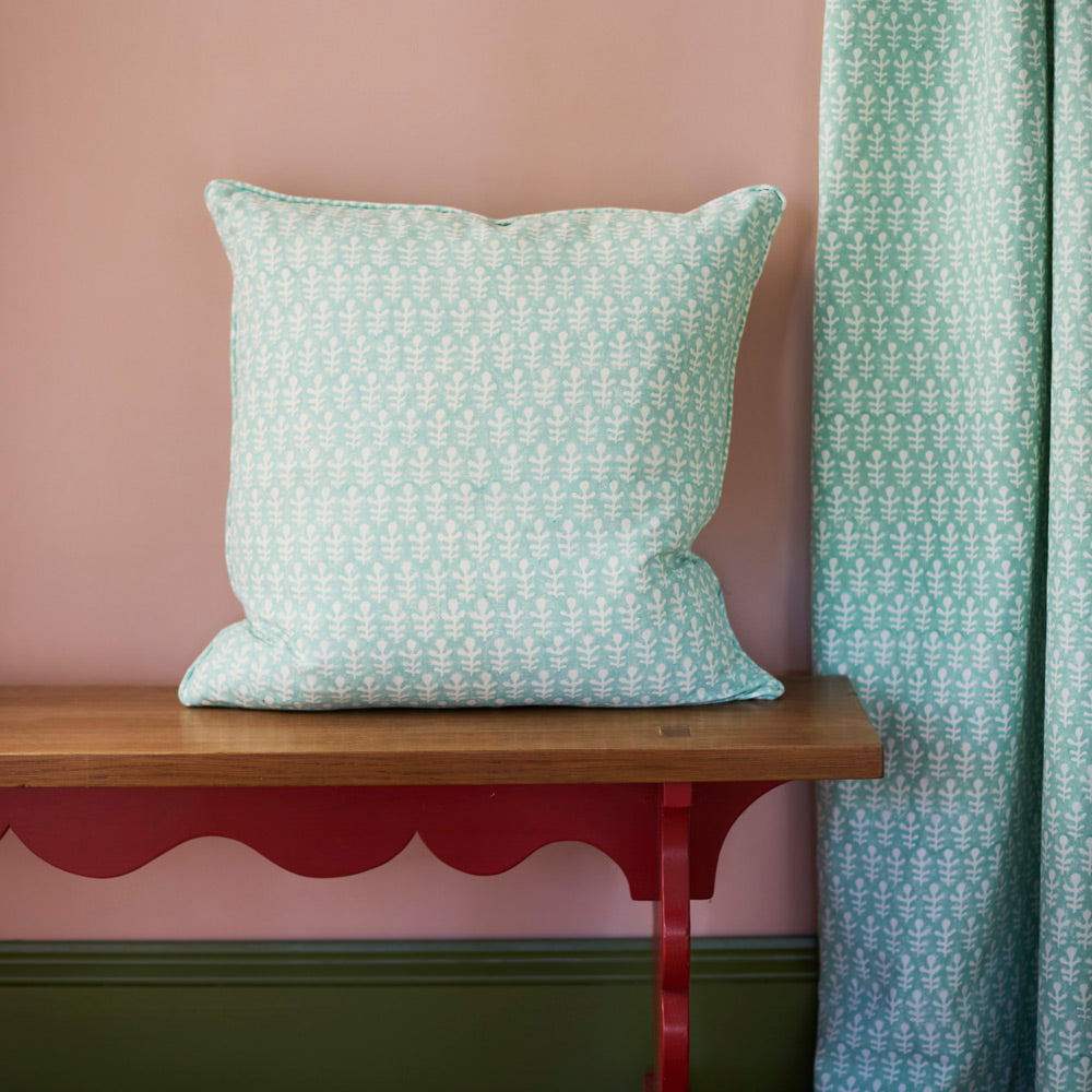 Cushion Self Piped Bagru Turquoise