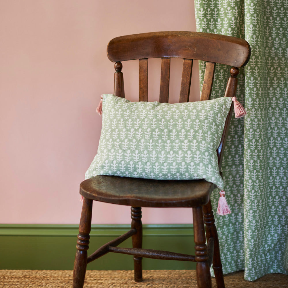 Cushion Tasselled Bagru Moss