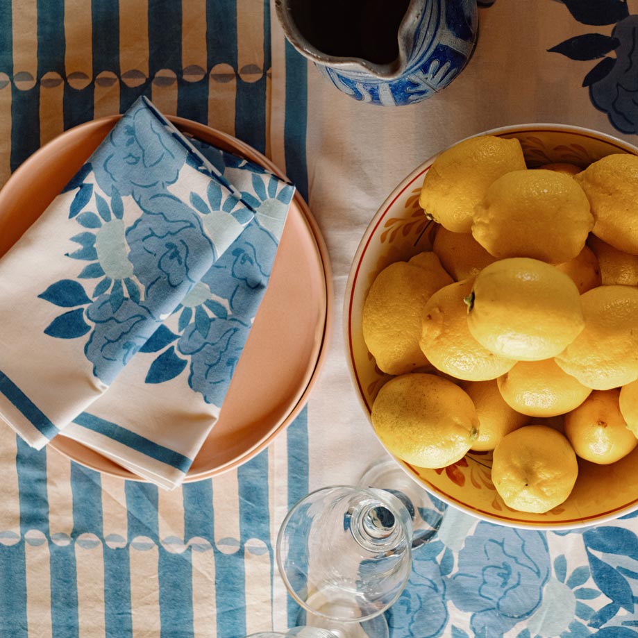 Napkin Peony Urn Chintz Blue