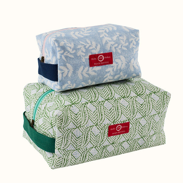 Travel Wash Bag Indian Leaf Green Blue