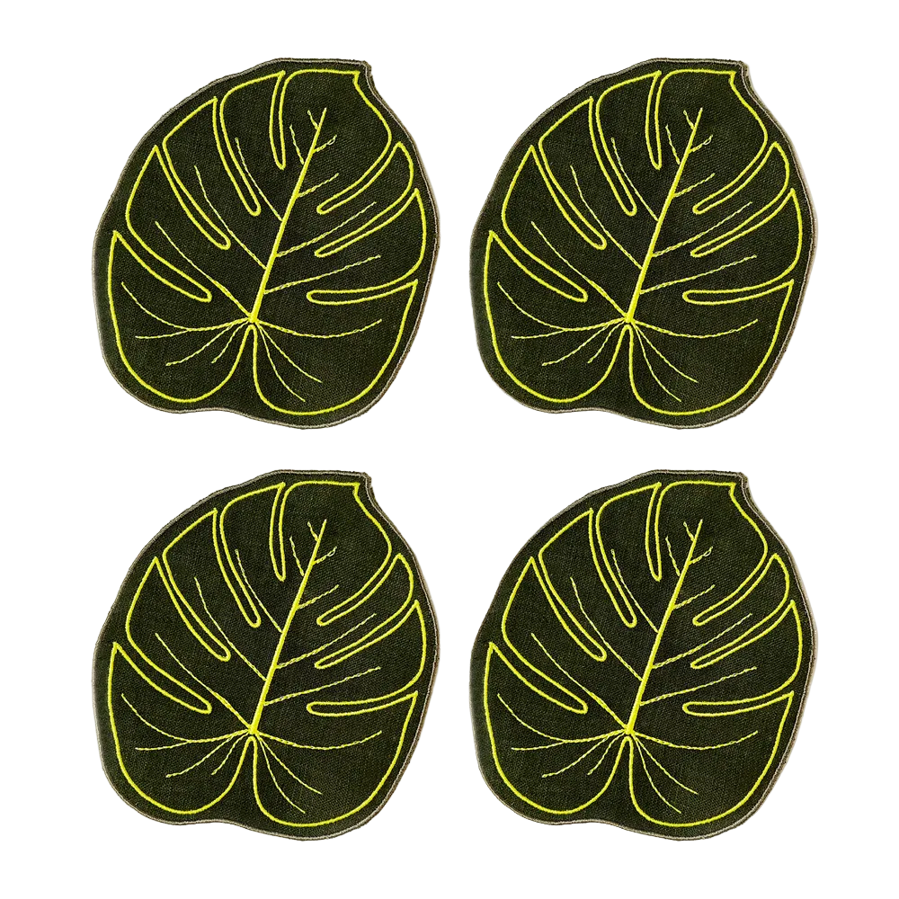 Monstera Leaf Linen Cocktail Napkins