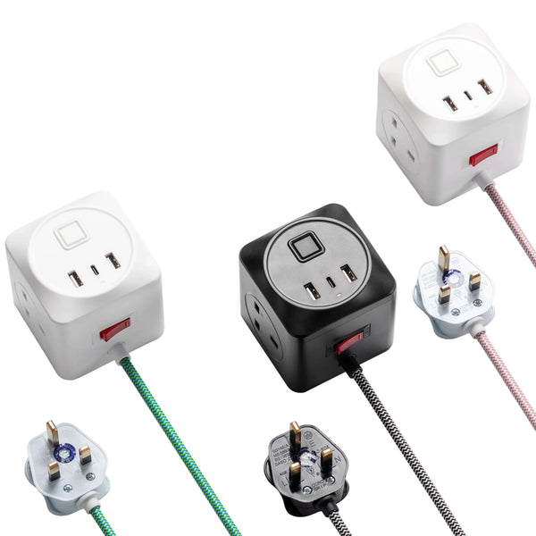 Black & white fabric extension lead
