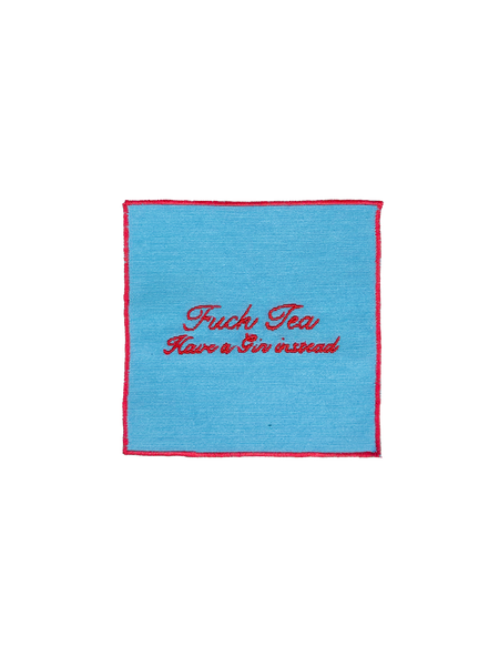 Set of 4 Cocktail Napkins - Light Blue and Red