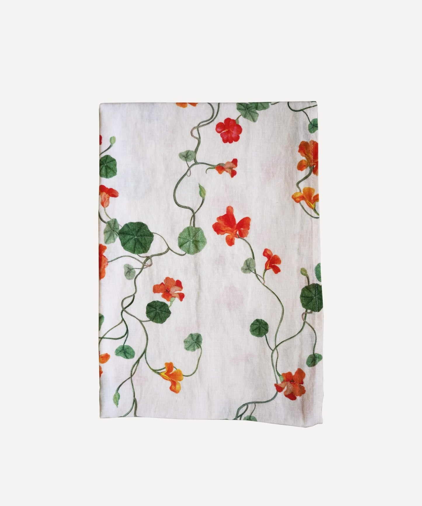 linen runner printed with floral print nasturtiums