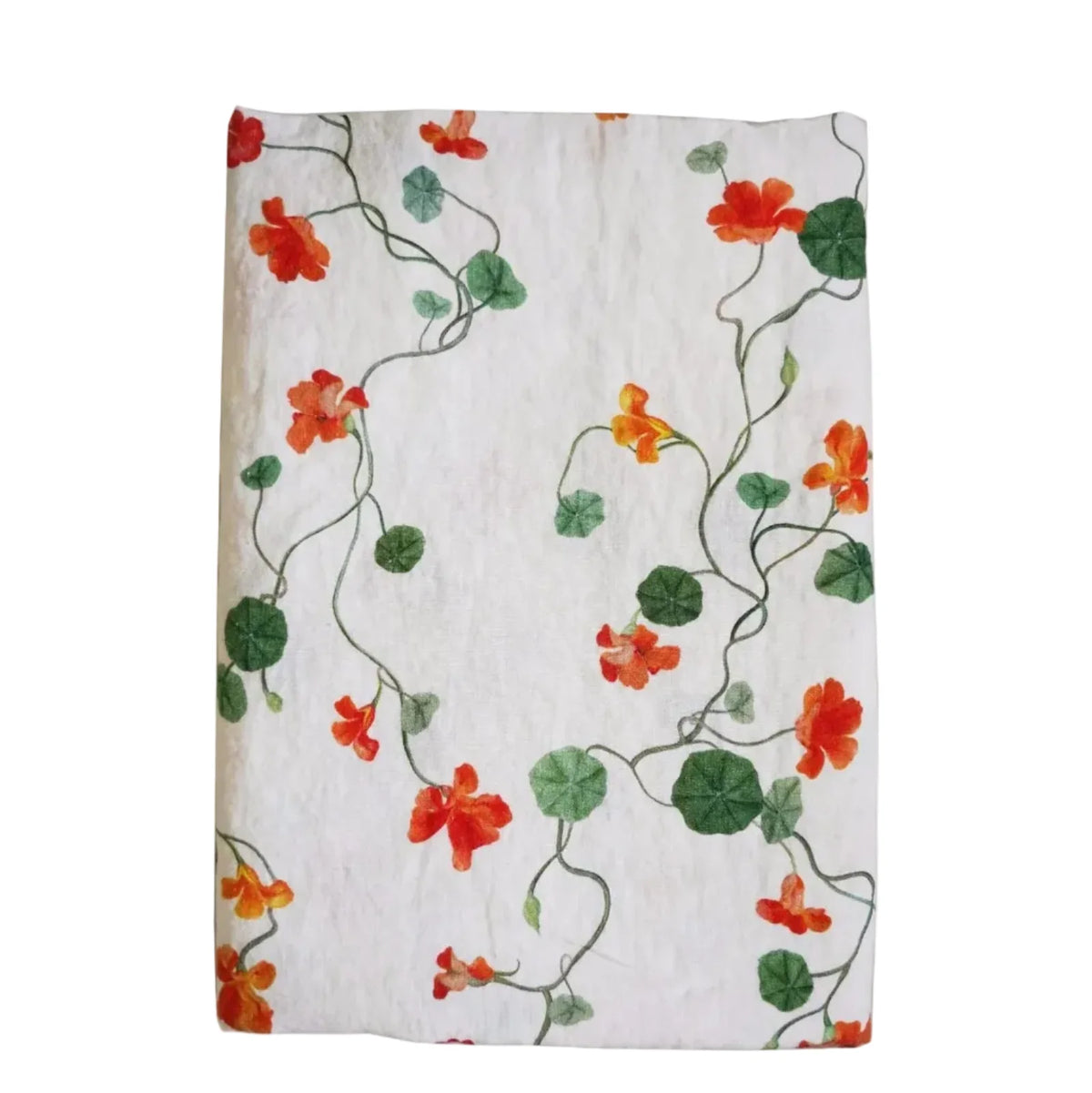 Linen tablecloth with nasturtium floral print