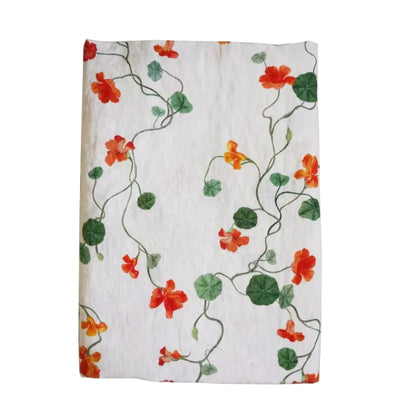 Linen tablecloth with nasturtium floral print