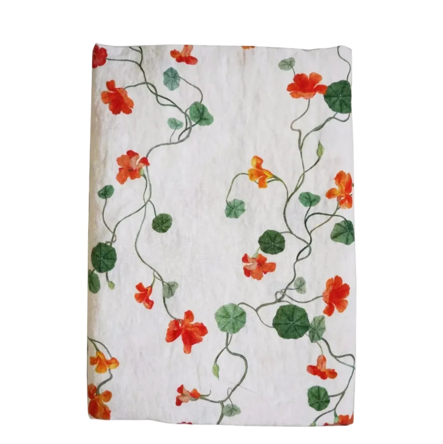 Linen tablecloth with nasturtium floral print