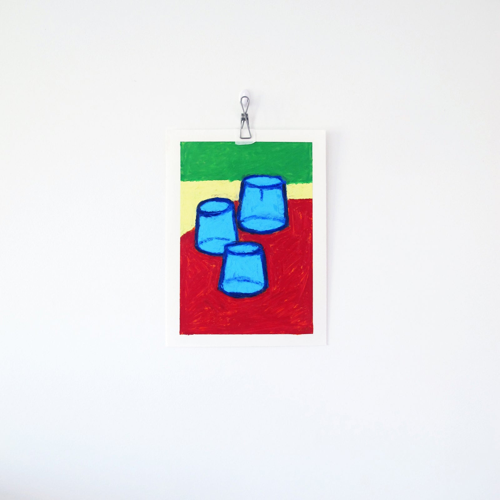 Blue Water Glasses Original Oil Pastel Artwork