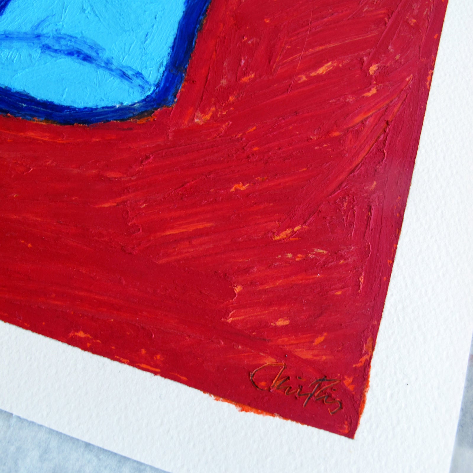 Blue Water Glasses Original Oil Pastel Artwork