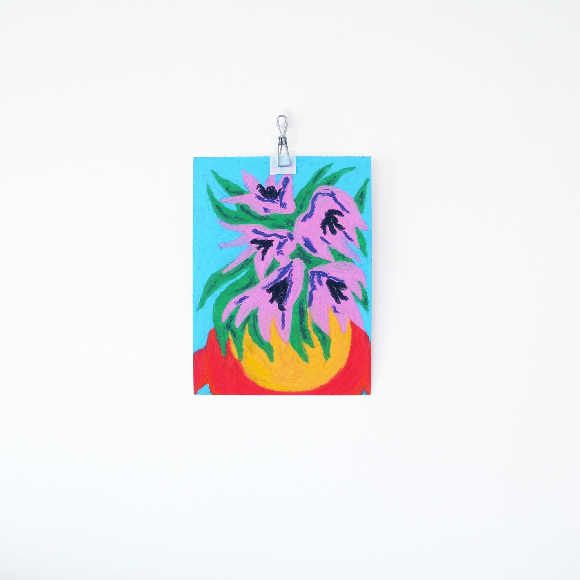 Purple Flowers Original Oil Pastel Artwork