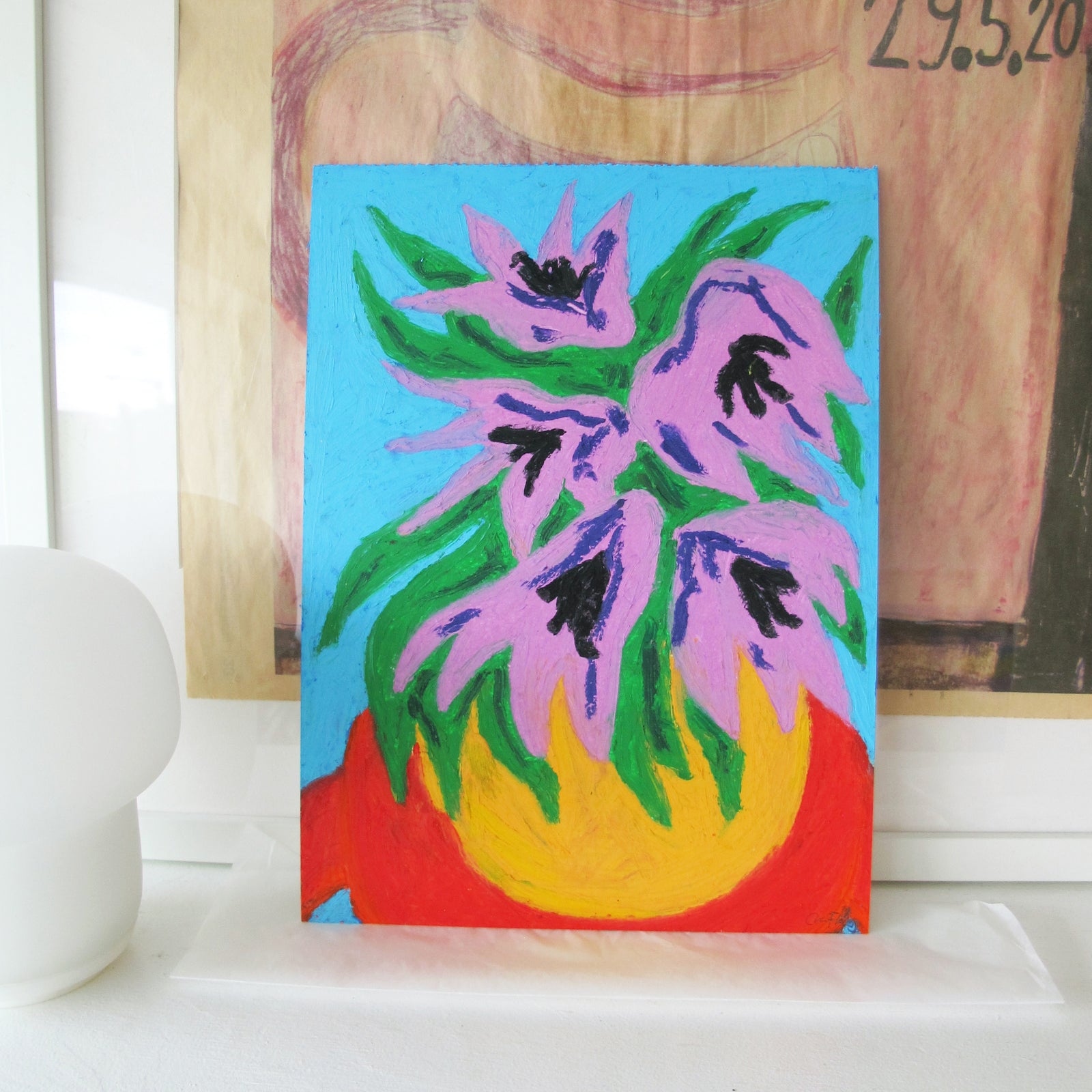 Purple Flowers Original Oil Pastel Artwork