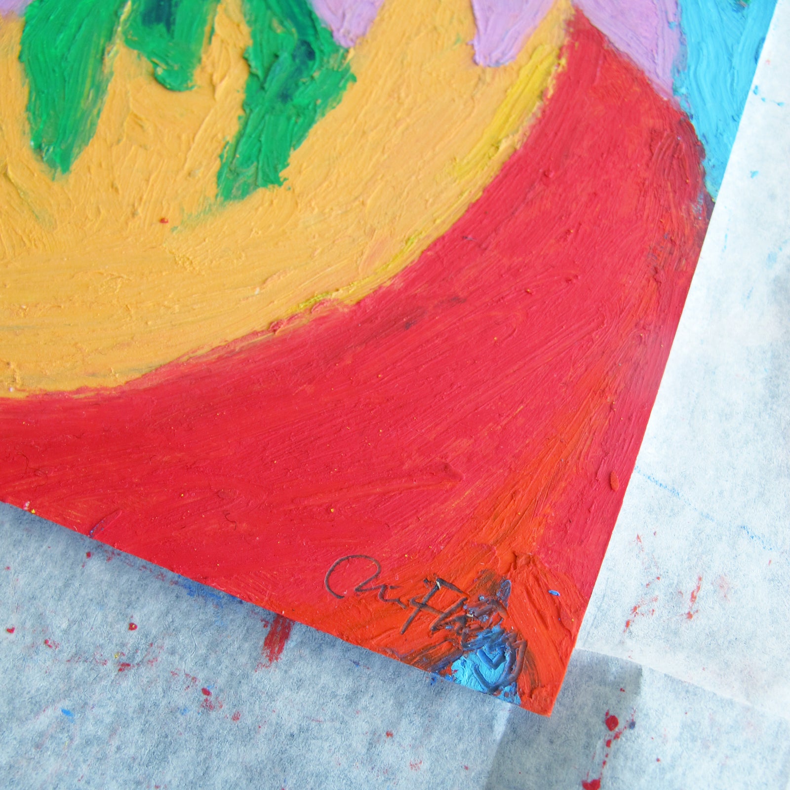 Purple Flowers Original Oil Pastel Artwork