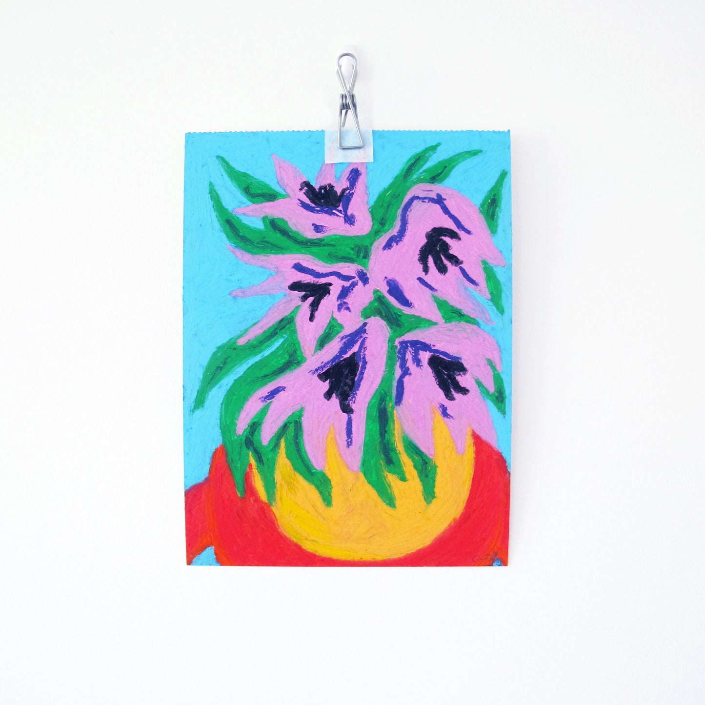 Purple Flowers Original Oil Pastel Artwork