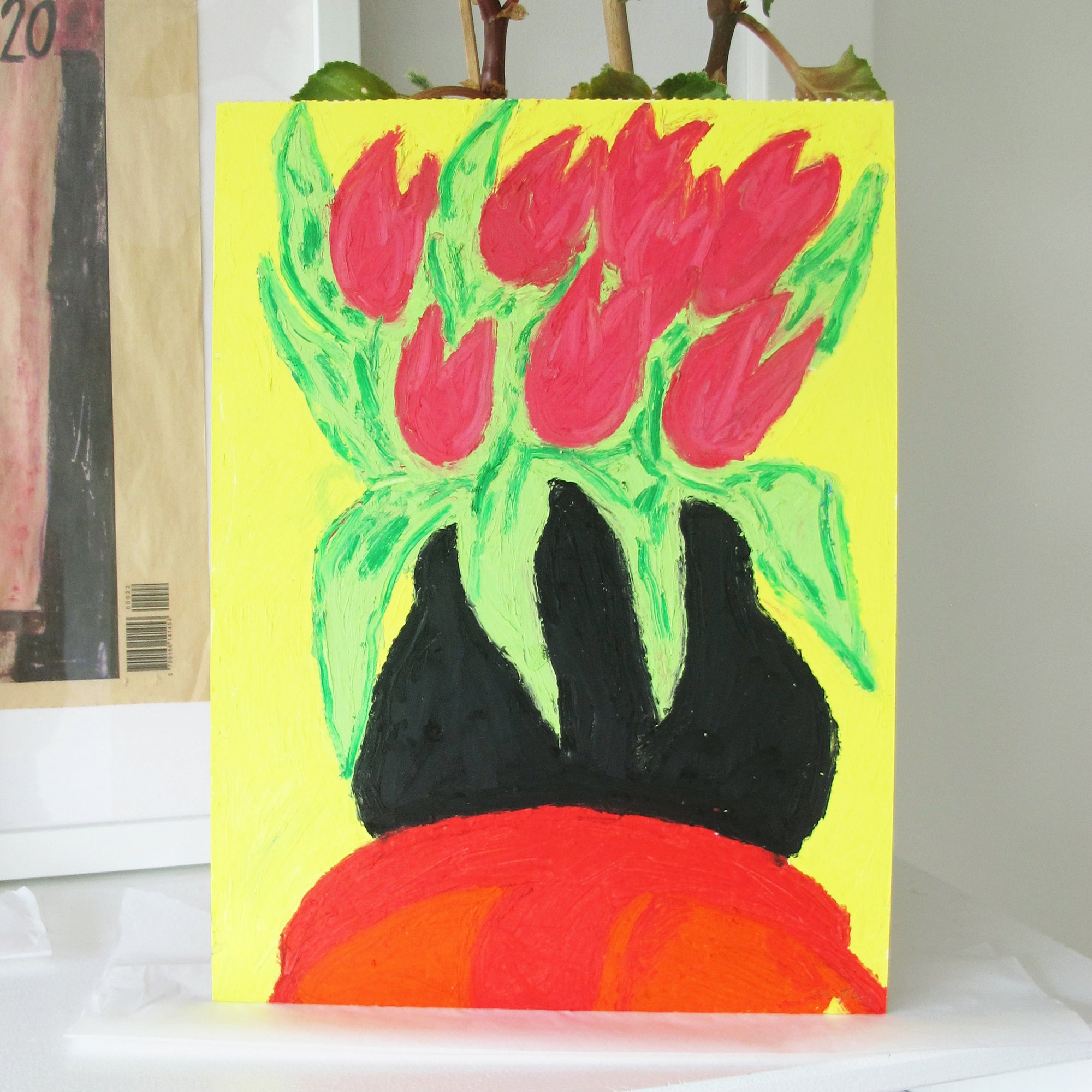 Red Tulips Original Oil Pastel Artwork