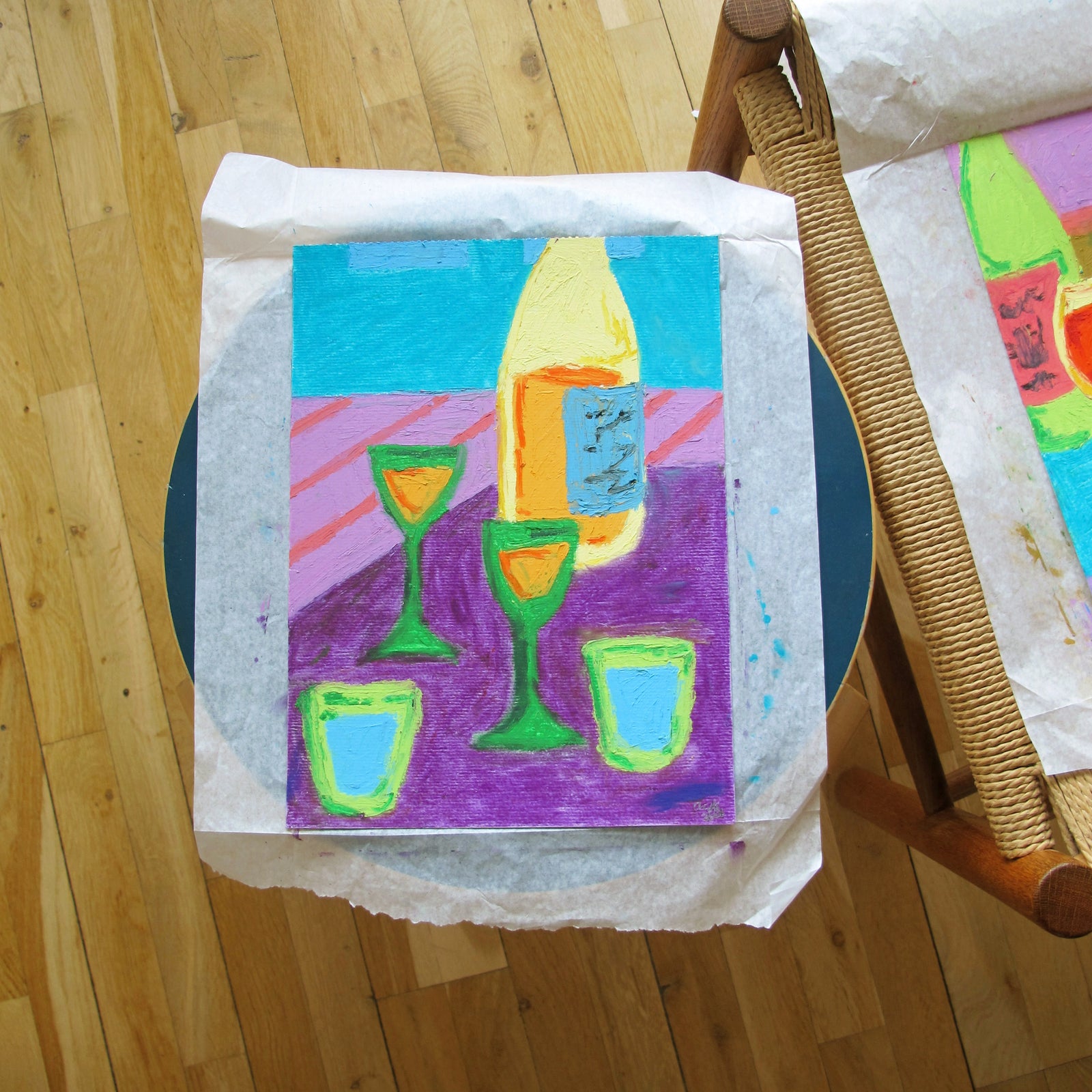 Summer And Wine Original Oil Pastel Artwork